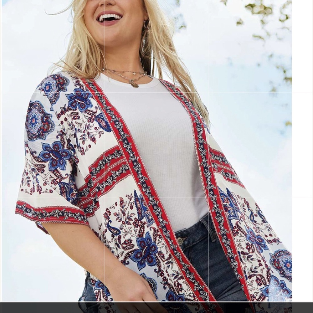 Maurices Floral Open-Front Cape - Red and Blue